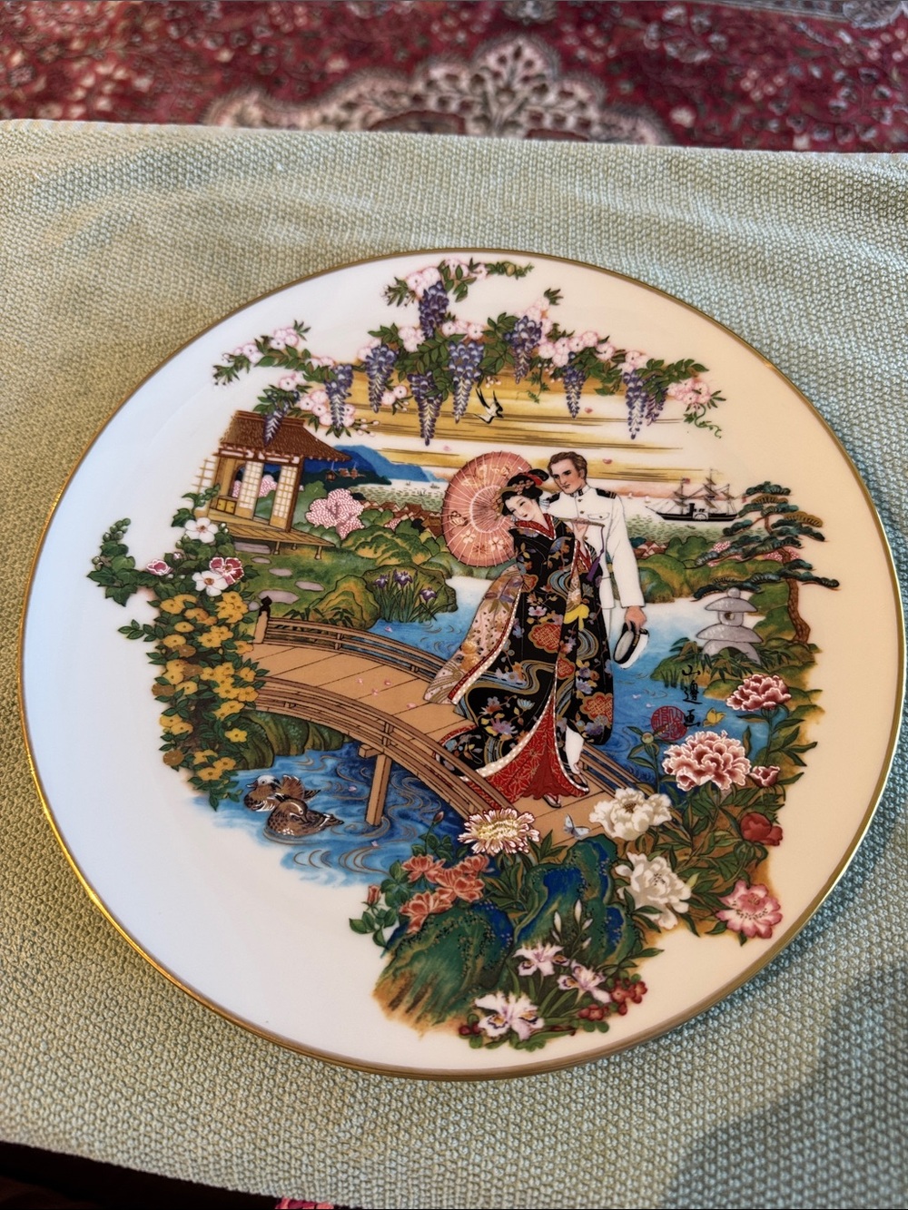 Lenox Porcelain Collector Plate Madama Butterfly Oriental Scene and Gold Trim